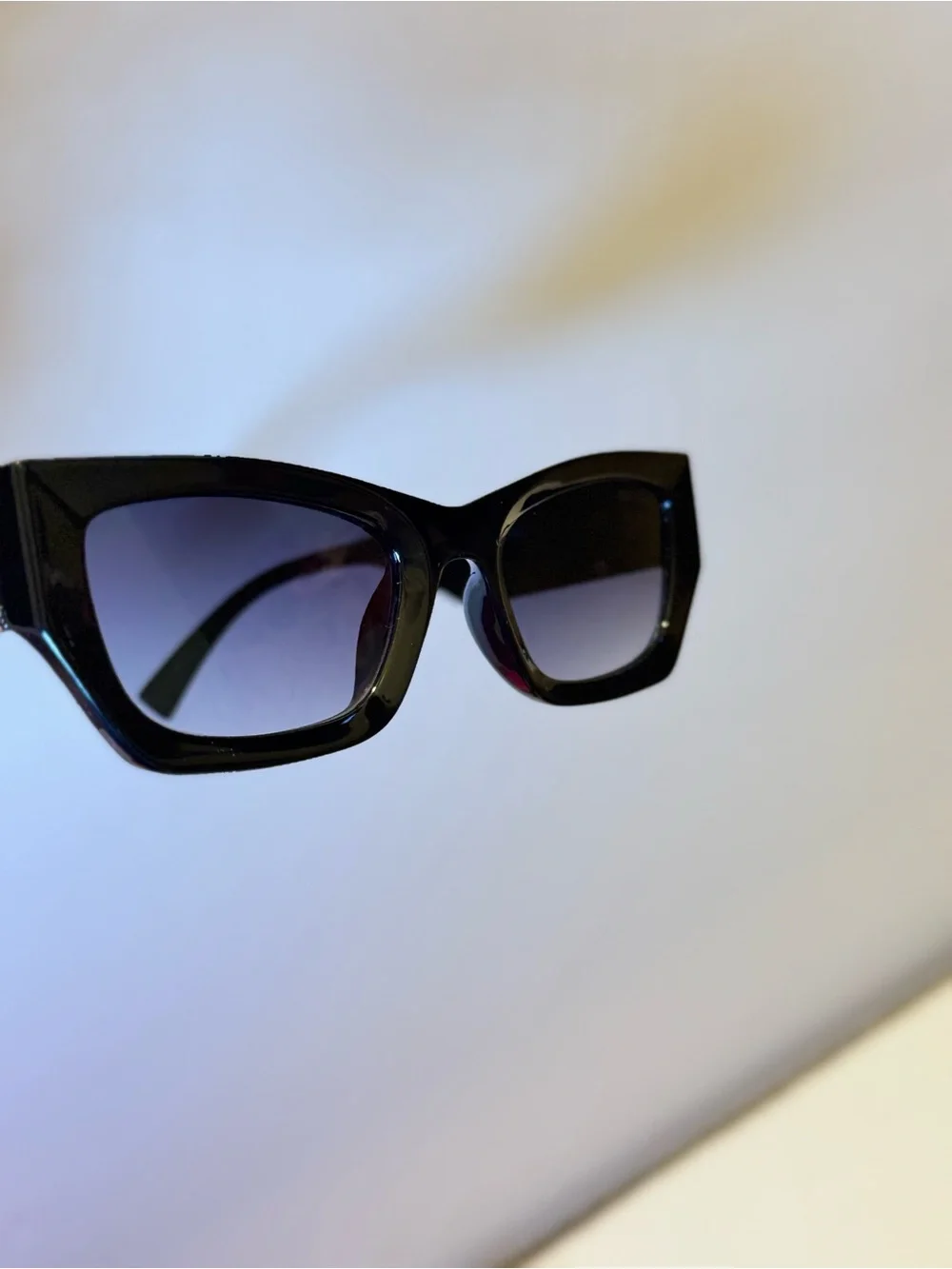 Black Cat-Eye Sunglasses with Purple Gradient Lenses